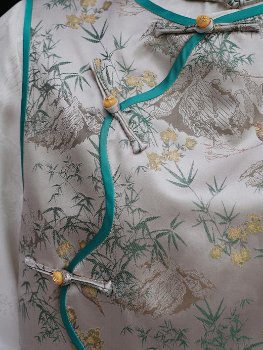 盛唐婧 |真丝宋锦竹禽图花瓣马甲 商品图2