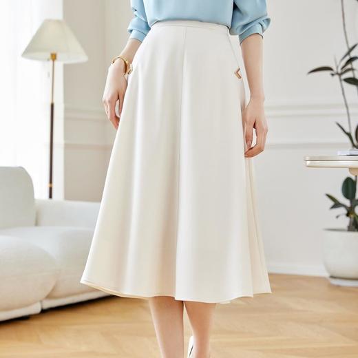 2024春装新款V字金属装饰中长款半身裙高腰显瘦大摆伞裙601 商品图1