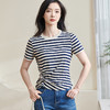 【剩S/M】米思阳2025时尚休闲条纹T恤褶皱纯棉高级感短袖宽松弹力上衣0565 商品缩略图0
