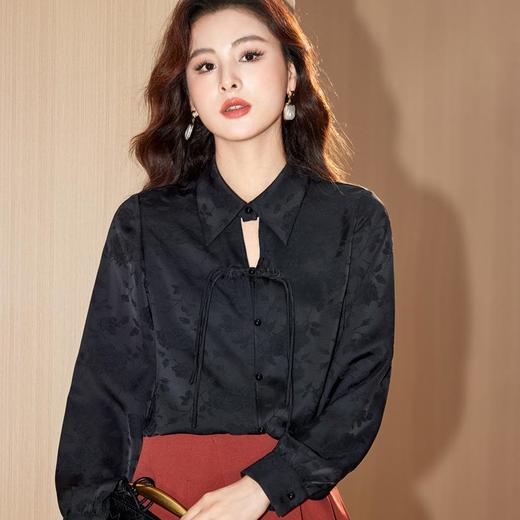 盘扣缎面雪纺衫女上衣2024春装新款洋气小衫长袖女衬衣8892 商品图1