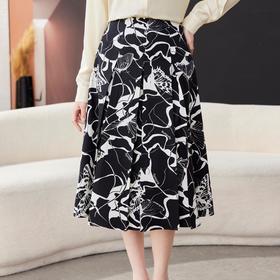 印花雪纺半身裙女2024春装新款中长裙气质职业A字裙1776