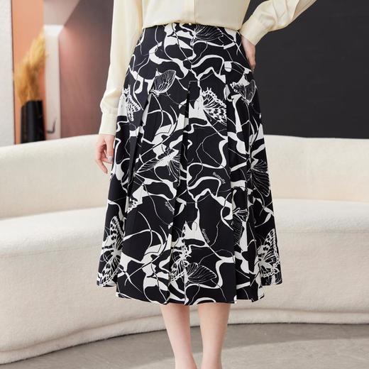 印花雪纺半身裙女2024春装新款中长裙气质职业A字裙1776 商品图0