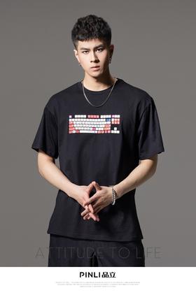 PINLI品立2024夏季新款男士青年圆领印花短袖T恤上衣BG242111043