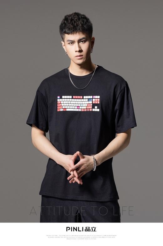 PINLI品立2024夏季新款男士青年圆领印花短袖T恤上衣BG242111043 商品图0