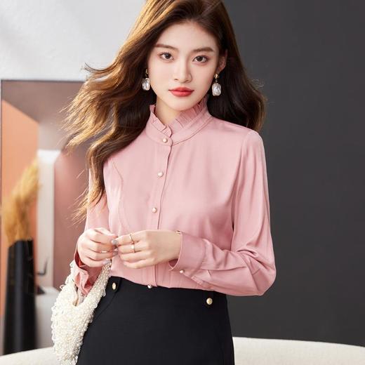 立领雪纺衫女上衣2024春装新款职业洋气小衫长袖女衬衣1783 商品图3