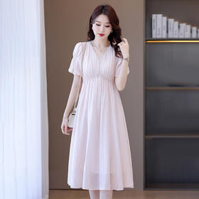 HRFS-501379V领连衣裙夏上新气质时尚钉珠设计高级感中长款纯色仙女裙