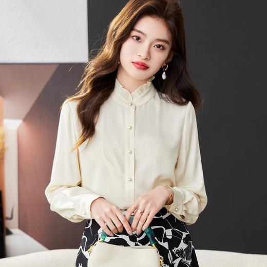 立领雪纺衫女上衣2024春装新款职业洋气小衫长袖女衬衣1783 商品图1