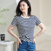 【剩S/M】米思阳2025时尚休闲条纹T恤褶皱纯棉高级感短袖宽松弹力上衣0565 商品缩略图3