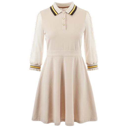 欧芮儿2019秋装新款七分袖连衣裙女 透视网纱拼接显瘦中长款A字裙 商品图4