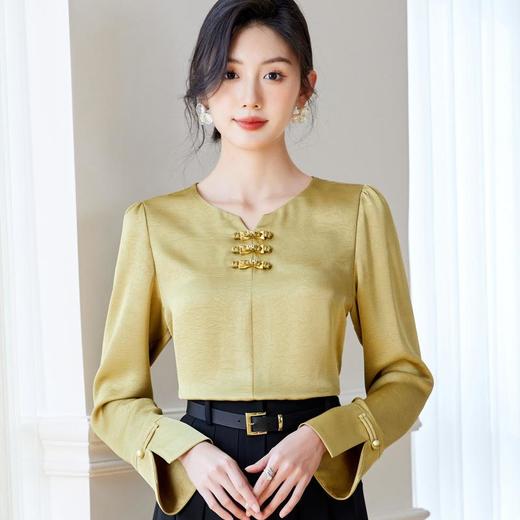 国风盘扣圆领提花雪纺衫2024春装新款洋气小衫女衬衣0586 商品图1