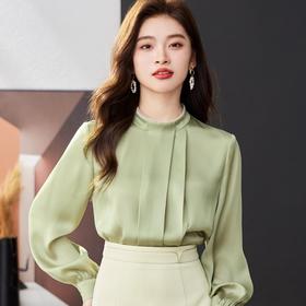 钉珠缎面雪纺衫女上衣2024春装新款洋气小衫长袖女衬衣1775