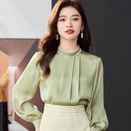 钉珠缎面雪纺衫女上衣2024春装新款洋气小衫长袖女衬衣1775 商品图0