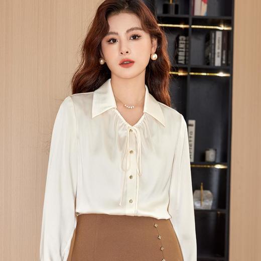 醋酸缎面雪纺衫女上衣2024春装新款洋气小衫长袖女衬衣8886 商品图2