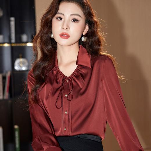 醋酸缎面雪纺衫女上衣2024春装新款洋气小衫长袖女衬衣8886 商品图0