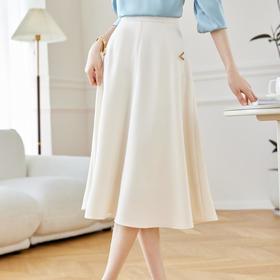 2024春装新款V字金属装饰中长款半身裙高腰显瘦大摆伞裙601