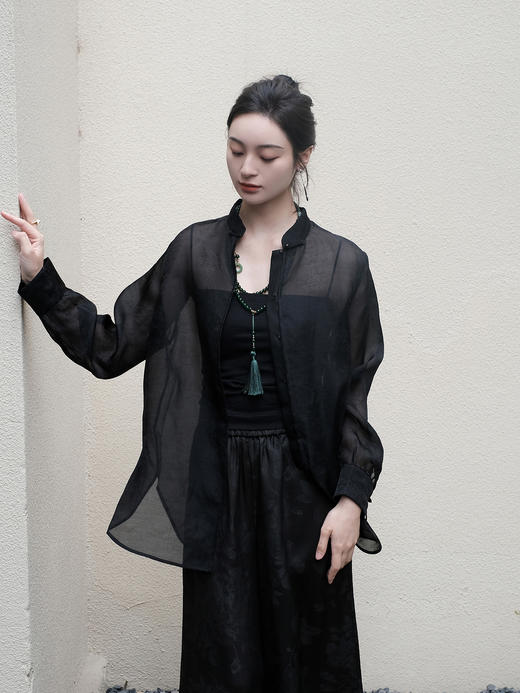 盛唐婧 |手工扎染真丝绡上衣-黑色 商品图4