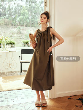 OLrain欧芮儿法式棕色无袖连衣裙女夏季2023年新款宽松度假风裙子