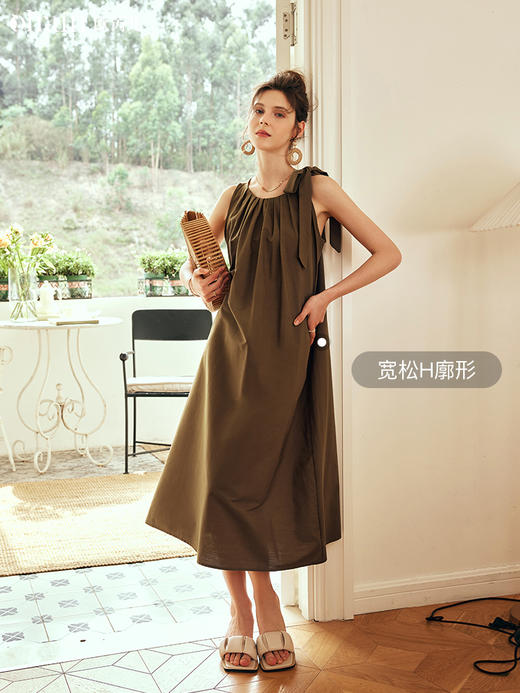 OLrain欧芮儿法式棕色无袖连衣裙女夏季2023年新款宽松度假风裙子 商品图0