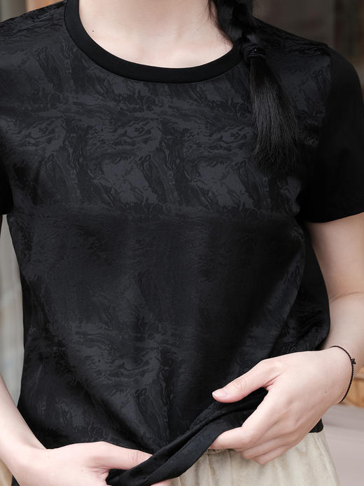 盛唐婧 |桑蚕丝提花宽松百搭T恤-黑色 商品图3
