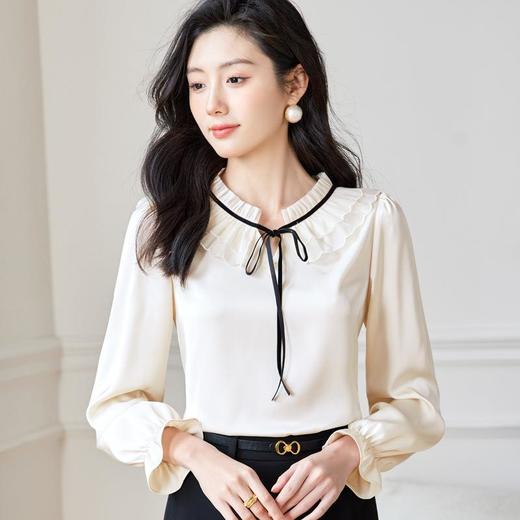 蝴蝶结雪纺衫女上衣2024春装新款洋气小衫长袖女衬衣0598 商品图2