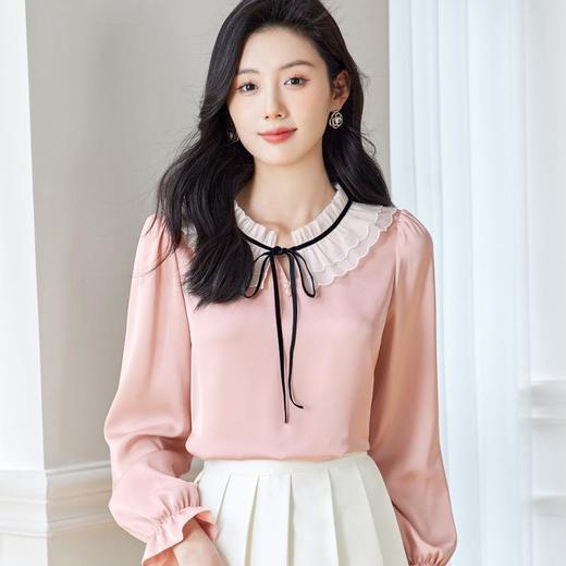 蝴蝶结雪纺衫女上衣2024春装新款洋气小衫长袖女衬衣0598 商品图0