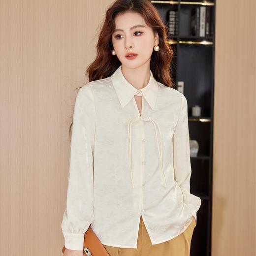 盘扣缎面雪纺衫女上衣2024春装新款洋气小衫长袖女衬衣8892 商品图2