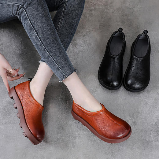 YR 1787头层牛皮复古乐福鞋单鞋真皮一脚蹬软底休闲鞋 商品图0