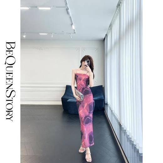 【孤品样衣，不退不换】 【风情万种】设计感复古玫瑰晕染气质修身性感吊带收腰连衣裙 商品图4