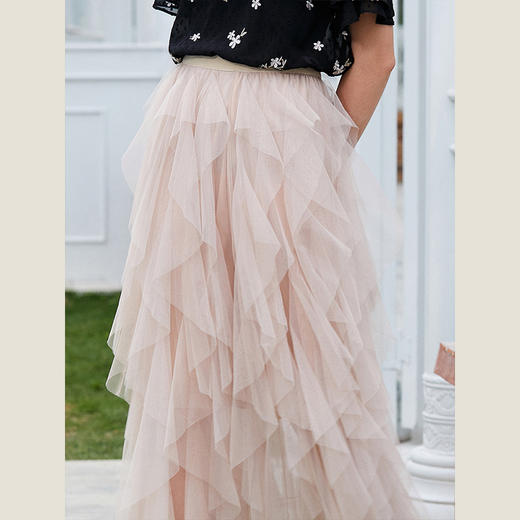 OLrain法式网纱半身裙女夏季2022年新款收腰荷叶边纯色女神蛋糕裙 商品图3