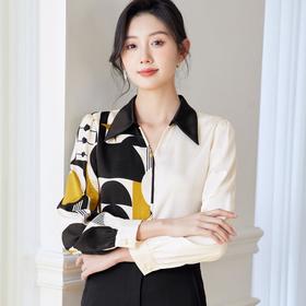 印花雪纺衫女上衣2024春装新款大码洋气小衫长袖女衬衣0599