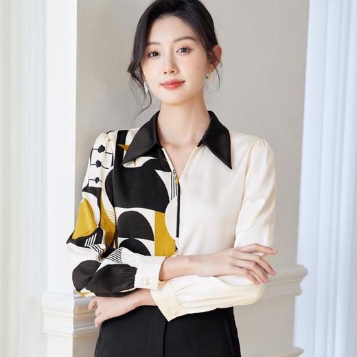 印花雪纺衫女上衣2024春装新款大码洋气小衫长袖女衬衣0599 商品图0