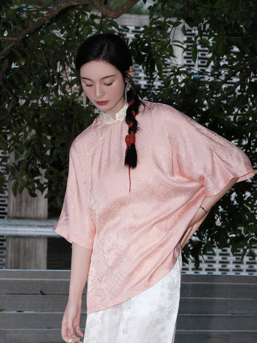 盛唐婧 |桃夭粉新中式国风提花上衣 商品图4