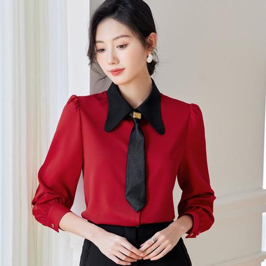 飘带雪纺衫女上衣2024春装新款职业洋气小衫长袖女衬衣0596 商品图1
