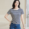 【剩S/M】米思阳2025时尚休闲条纹T恤褶皱纯棉高级感短袖宽松弹力上衣0565 商品缩略图1