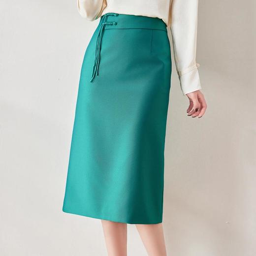 盘扣黑色半身裙女2024春装新款开叉包臀裙高腰A字裙6520 商品图2