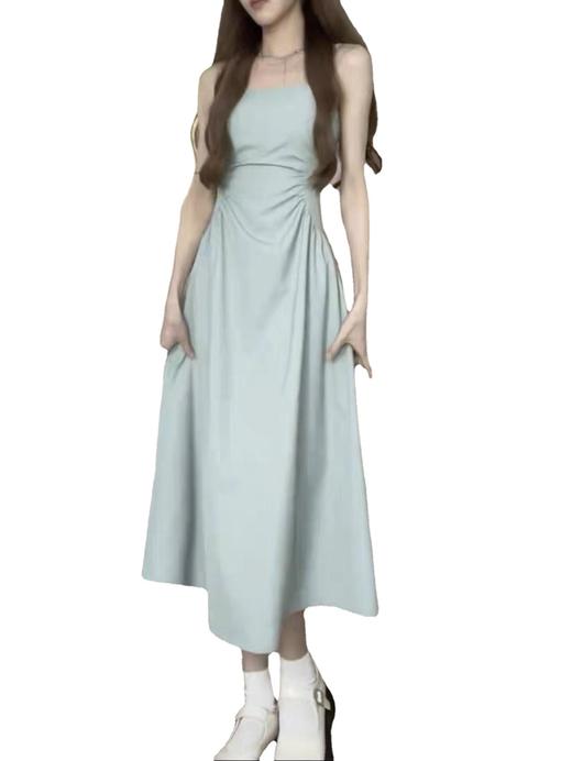 【法式赫本风，可盐可甜！】2024夏季新款清新甜美性感高腰弹力，显瘦气质褶皱设计感吊带连衣裙-lm！ 商品图4