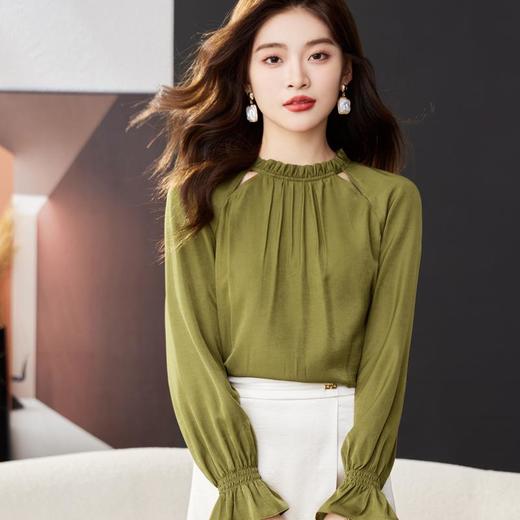 木耳边雪纺衫女2024春装新款职业洋气小衫长袖女衬衣1766 商品图2