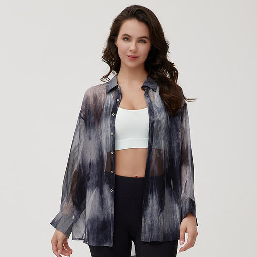 IYOGA 2024慵懒风宽松水墨印花衬衫设计感CS004 商品图1