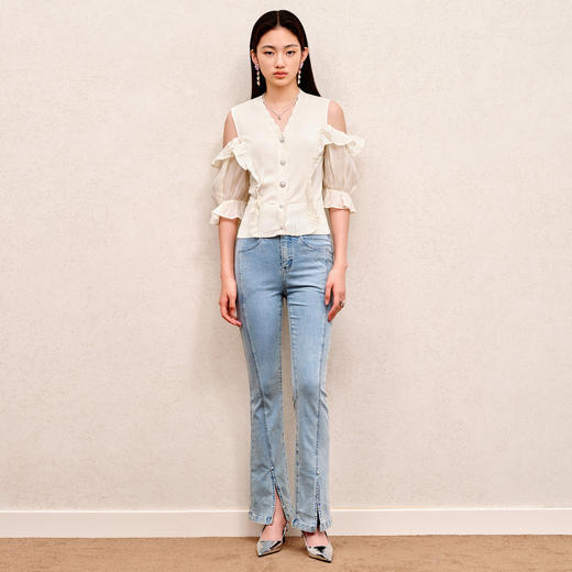 温柔浪漫氛围感露肩拼接套头针织秋季修身上衣女MS88SW530A20 商品图1