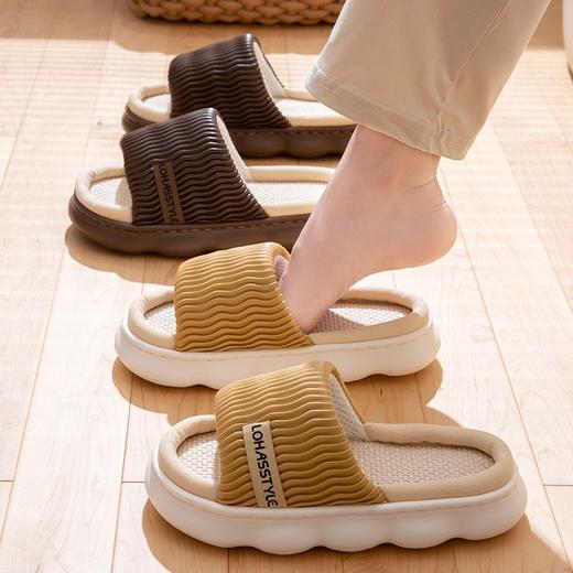 四季亚麻拖鞋女家居厚底室内防滑踩屎感防臭吸汗情侣地板棉麻拖男 商品图7