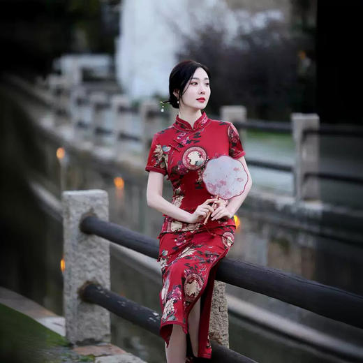 HQ151真丝旗袍夏季复古年轻文艺桑蚕丝气质连衣裙优雅修身 商品图0