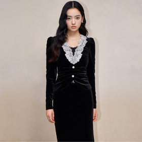 法式优雅复古氛围感丝绒蕾丝上衣修身MS88TP501A90