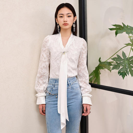 精致复古提花百搭衬衫优雅温柔风衬衣秋装上衣女MS88TP503A10 商品图2