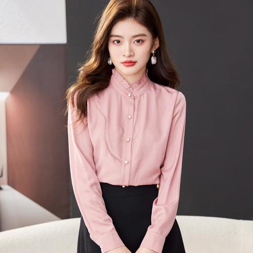 立领雪纺衫女上衣2024春装新款职业洋气小衫长袖女衬衣1783 商品图0