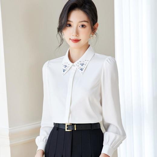 钉钻白色女衬衣2024春装新款职业洋气小衫长袖雪纺衫0590 商品图1