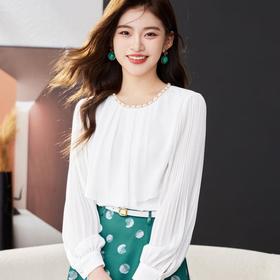 雪纺衫女上衣2024春装新款时尚通勤洋气小衫长袖女衬衣1767