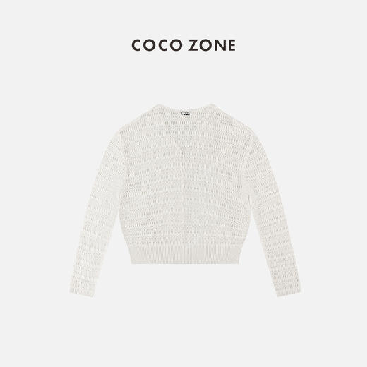 COCO ZONE 100%亚麻夏季V领针织上衣镂空单排扣开衫 23C19048 商品图1