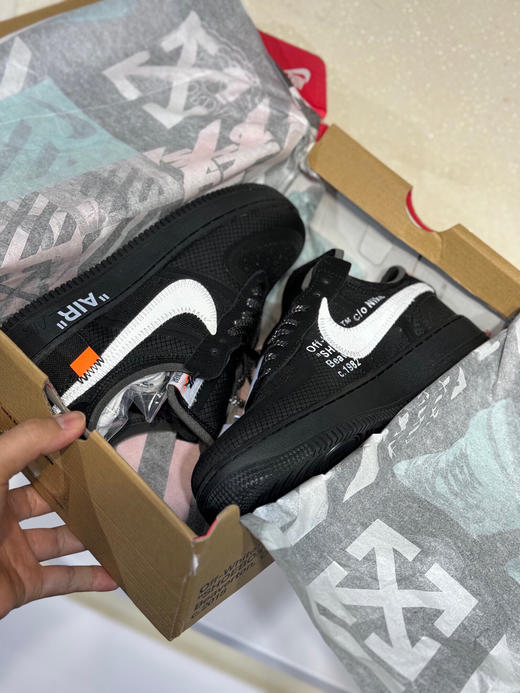 夏日特惠💰360 OFF-WHITE x Nike Air Force1 Low Black White 2.0 联名潮流款 空军一号低帮防滑休闲板鞋 男女同款 商品图7