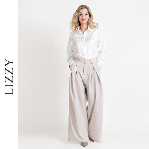 LIZZY 早秋时尚摩登翻领垫肩暗纹修身气质长袖衬衫7983 商品图3