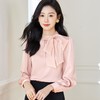 立领蝴蝶结雪纺衫上衣2024春装新款洋气小衫长袖女衬衣0593 商品缩略图0
